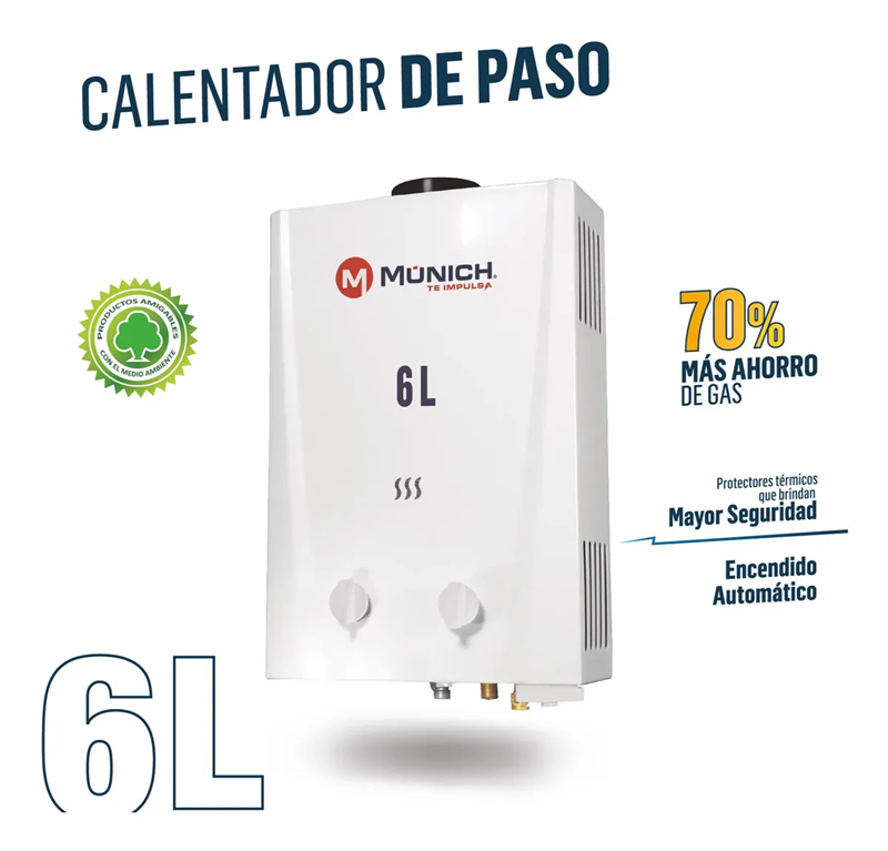 Calentador de Paso Instantáneo | 6L/min Gas LP (Ahorro hasta 70%)