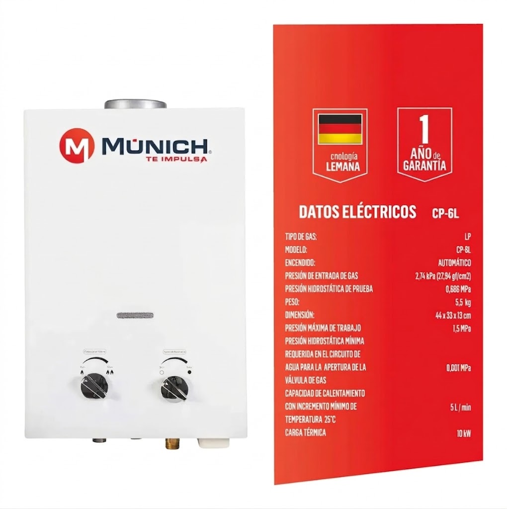 Calentador de Paso Instantáneo | 6L/min Gas LP (Ahorro hasta 70%)