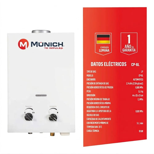 Calentador de Paso Instantáneo | 6L/min Gas LP (Ahorro hasta 70%)