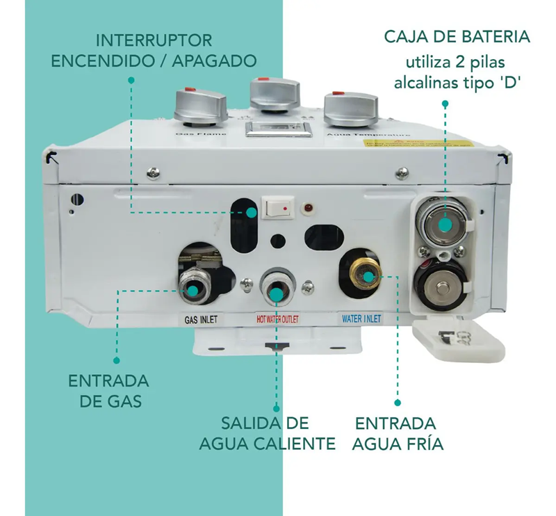 Calentador de Agua Instantáneo 3 perillas | 6L Gas LP (Ahorro 70%)